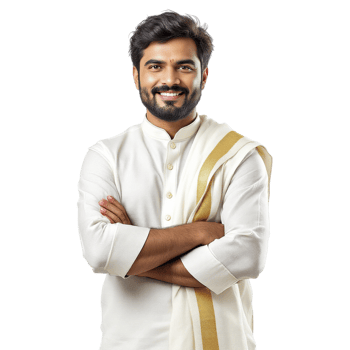 A man in a white shirt and gold sari png