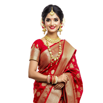 Beautiful indian woman in traditional red sari png
