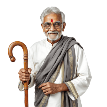 An elderly indian man in traditional clothing holding a stick png