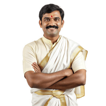 A man in a white sari with his arms crossed png