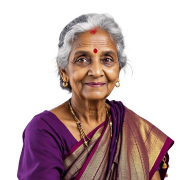 An elderly indian woman in a purple sari png
