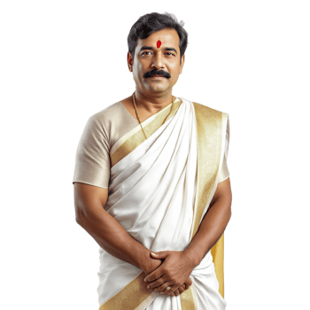 A man in a white sari standing with his hands on his hips png