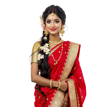 Beautiful indian woman in traditional red sari png