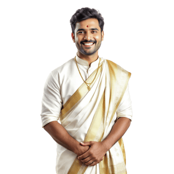 A man in a white sari standing with his hands on his hips png