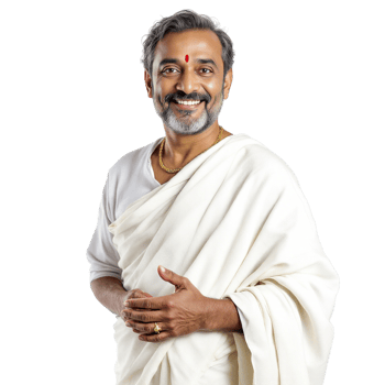 A man in white clothes smiling and posing for the camera png