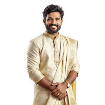 A smiling man in a traditional indian outfit png
