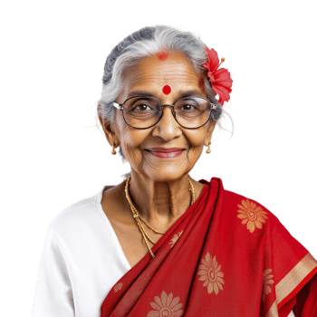 An old indian woman with glasses and a red sari png