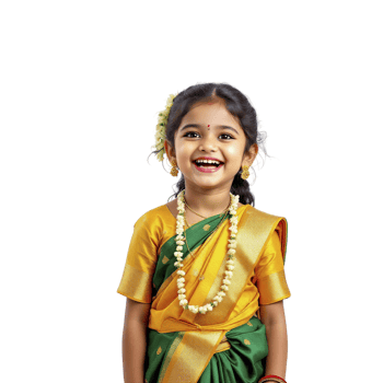 A little girl in a green sari smiling png