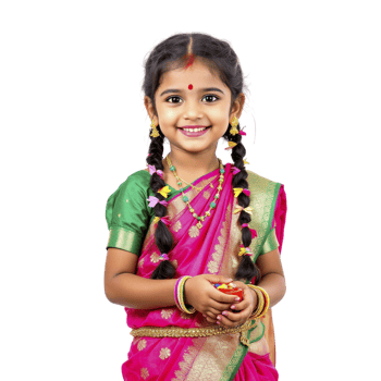 Indian girl in traditional dress holding a diya png