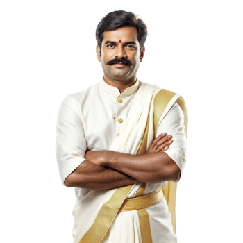 A man in a white and gold sari png