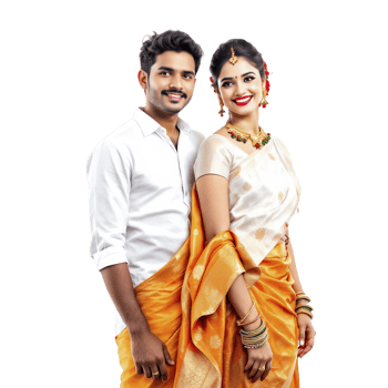 A man and woman in traditional clothing posing for a photo png