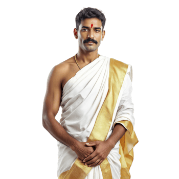 A man in a white sari with gold trim png