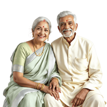 An elderly couple sitting on a couch png
