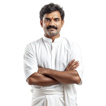 A man in white clothes with his arms crossed png