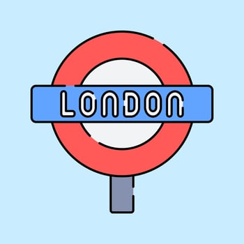 London Underground Sign Flat design style, red and blue metro sign with London, representing public transport, great for travel infographics, navigation designs, and tourism projects. vector