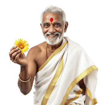 An old man in a white robe holding a yellow flower png