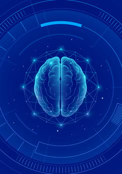 Techno style vertical illustration Human brain Artificial intelligence abstract background vector