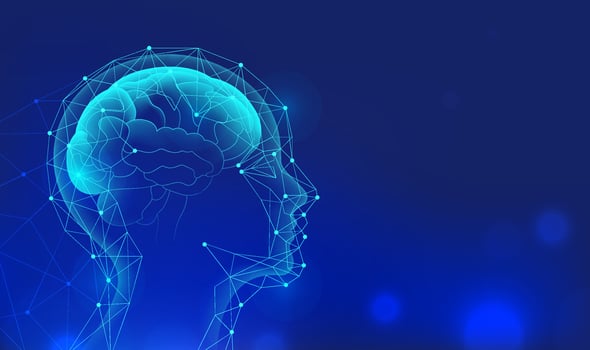 Science and technology style horizontal illustration human brain abstract background vector