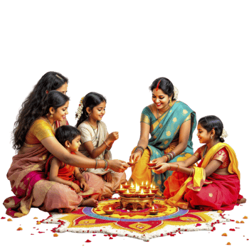 A family of indian women sitting around a diya png
