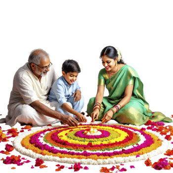 A family is sitting around a flower arrangement png
