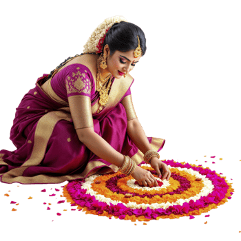 A woman in a traditional sari is making a flower arrangement png