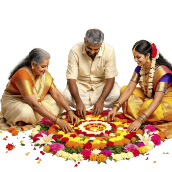 Three people are making a flower arrangement png