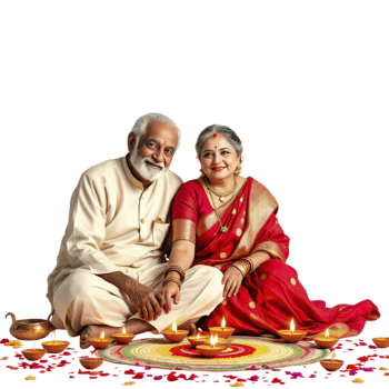 An elderly couple sitting on a mat png
