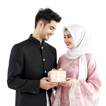 Muslim couple with gift box png