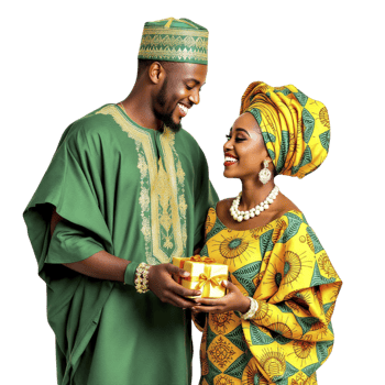 African wedding in green and gold png