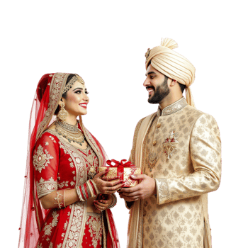 Indian wedding couple in traditional attire png