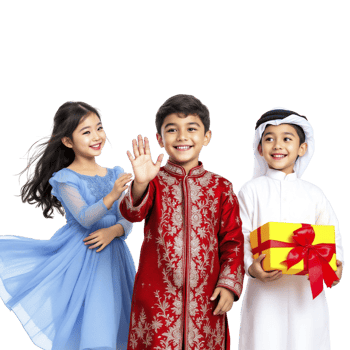 Three children in traditional clothing png