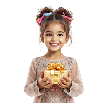 A little girl holding a gift box png