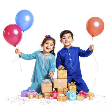 Two children holding balloons png