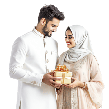 Muslim couple holding gift box png