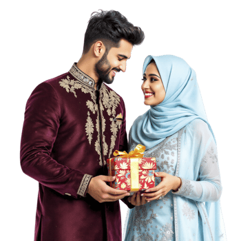 Muslim couple with gift box png