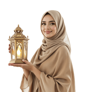 Muslim woman in hijab holding a lantern png