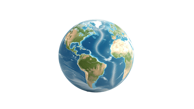 Highly Detailed 3D Earth Render on Transparent Realistic Globe png