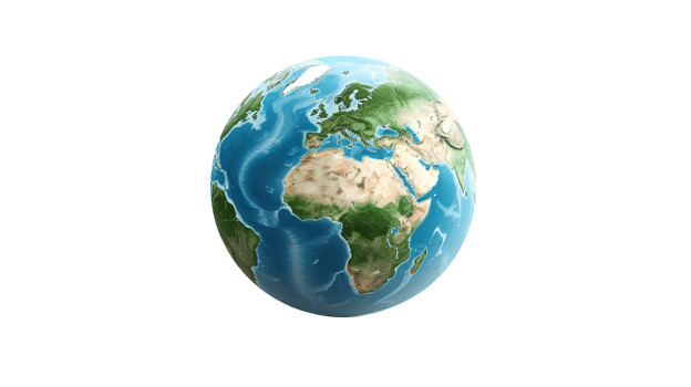Realistic 3D Earth Render. Detailed globe on Transparent png