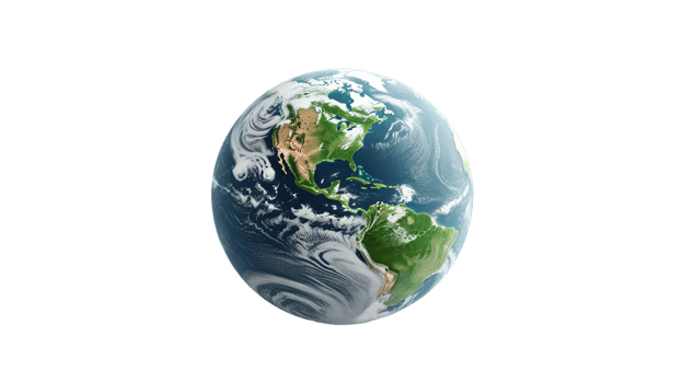 Realistic 3D Earth Render. A detailed globe on Transparent png