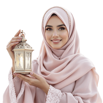Beautiful muslim woman holding a lantern png