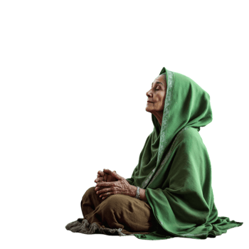 An old woman in a green shawl sitting on the ground png