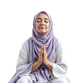 A woman in a hijab is sitting in a lotus position png