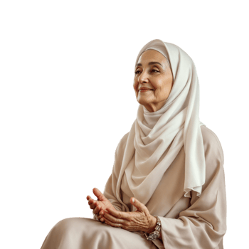 An older woman in a hijab sitting on a chair png