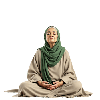 An elderly woman in a hijab sitting in a lotus position png