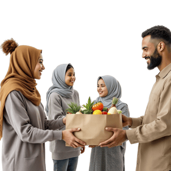 Muslim family giving food to a friend png