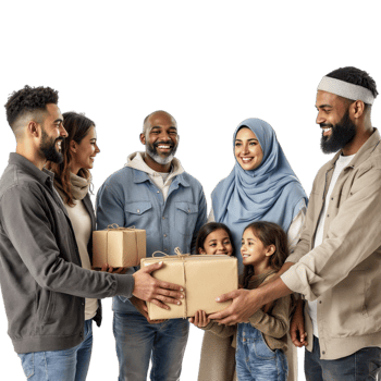 A family of muslims giving a gift to a child png