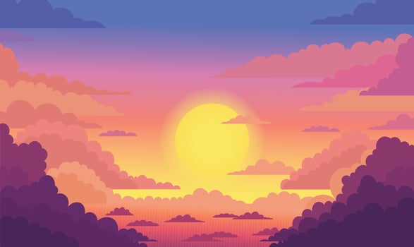 Beautiful Sky Panorama with Sun Light and Clouds Landscape at Sunset Sunrise vector