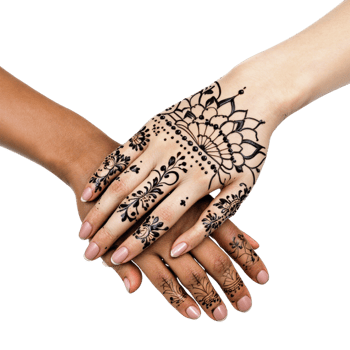 Hands of two women with henna tattoos png