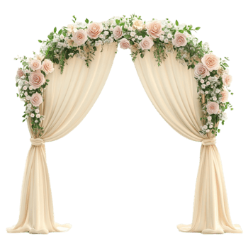Floral Wedding Arch with Drapes on Transparent Background png