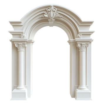 Majestic White Arched Entrance with Ornate Details on Transparent Background png